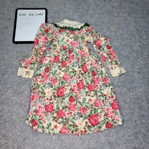 Vintage Sarah Kent Floral‎ Dress Green Lace Collar Girls 6X Long Sleeve